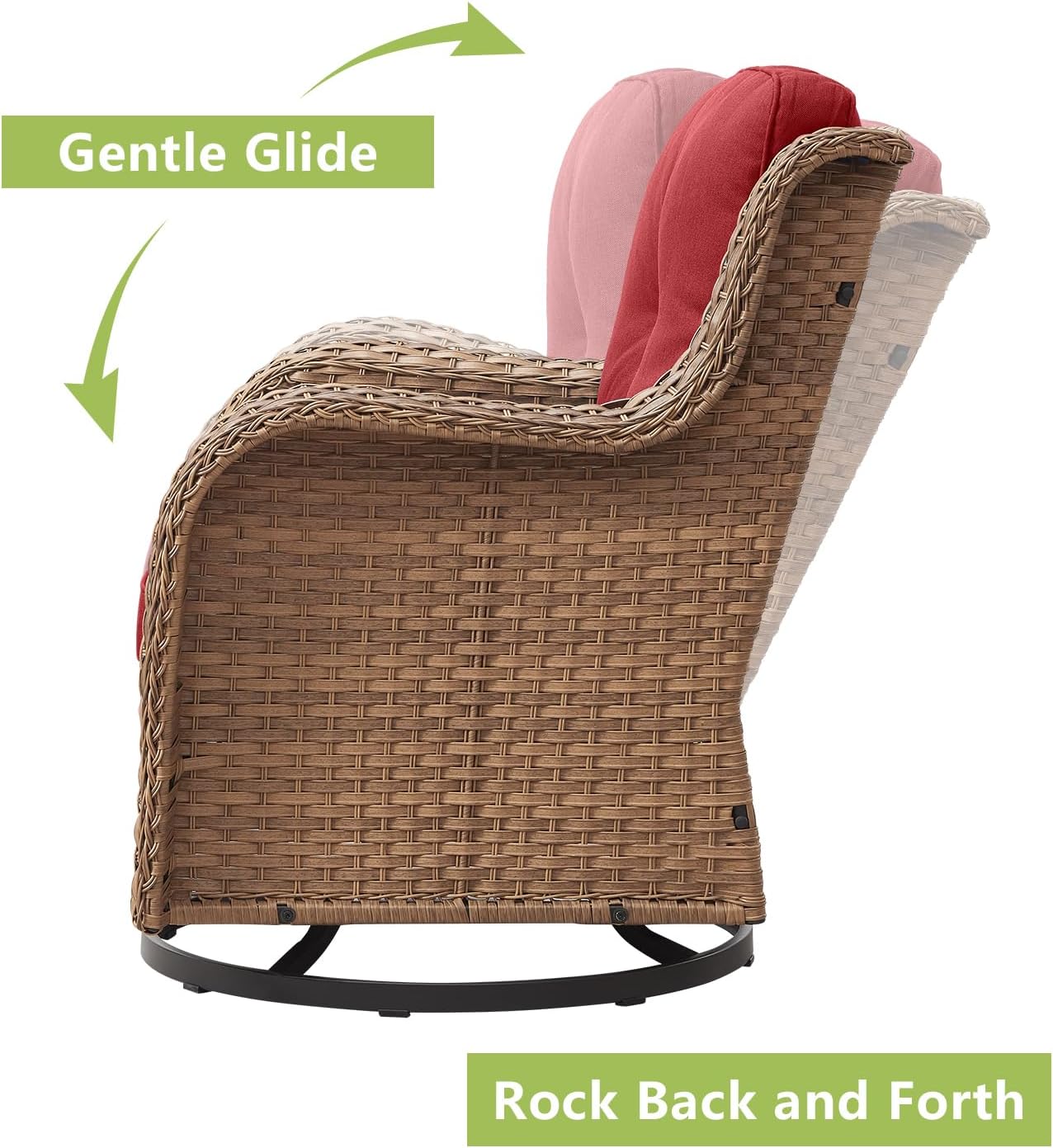 Outdoor Wicker Patio Furniture Set - 6 Piece Rattan Patio Conversation Set with 2 Rocking Swivel Chairs,2 Ottomans,1 Sofa and 1 Coffee Table for Porch Deck Backyard Garden(Yellow/Red)