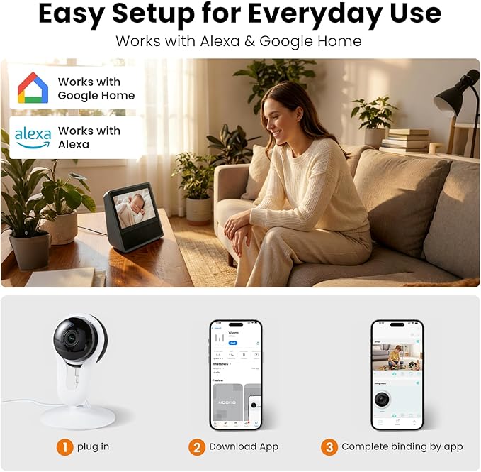2 Pack Indoor Camera for Pet & Baby Monitoring, 2K Clear View, Motion Alerts & Night Vision, 2-Way Audio, Easy Setup Home Security Cam, Alexa & Google Home Compatible, 2.4G Wi-Fi only
