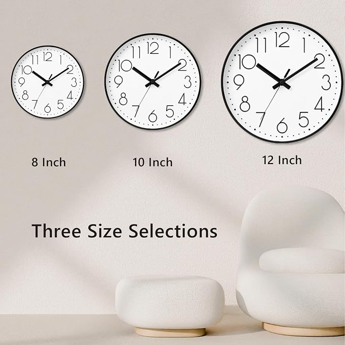 DAXSMY Wall Clock - 12 Inch Silent Non-Ticking Modern 3D Wall Clocks Battery Operated - Decorative Clock for Kitchen, Home Office, Bathroom, Bedroom, Living Room(White)