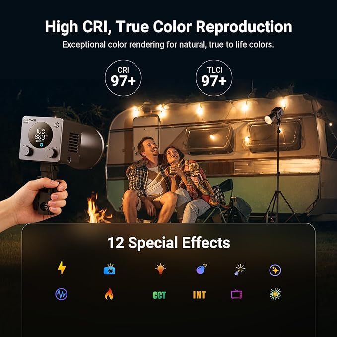 NEEWER HB60B 60W Mini LED Video Light with 50Wh Battery/100W PD Fast Charging APP/2.4G Control/NFC + TP29 Mini Metal Table Tripod with 360° Ball Head for Camera Mobile Phone Action Cam