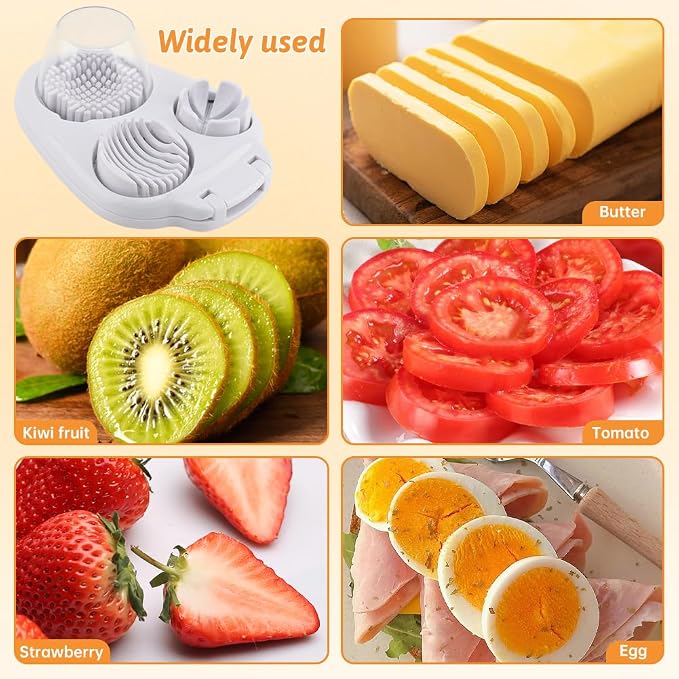 3 in 1 Boiled Egg Slicer, 3 Slice Modes Chopper Cutter with Brush, Manual Egg Slicer Steel Wire Dicer for Hard Boiled Eggs, Kitchen Gadget for Soft Fruit Butter, Labor Saving
