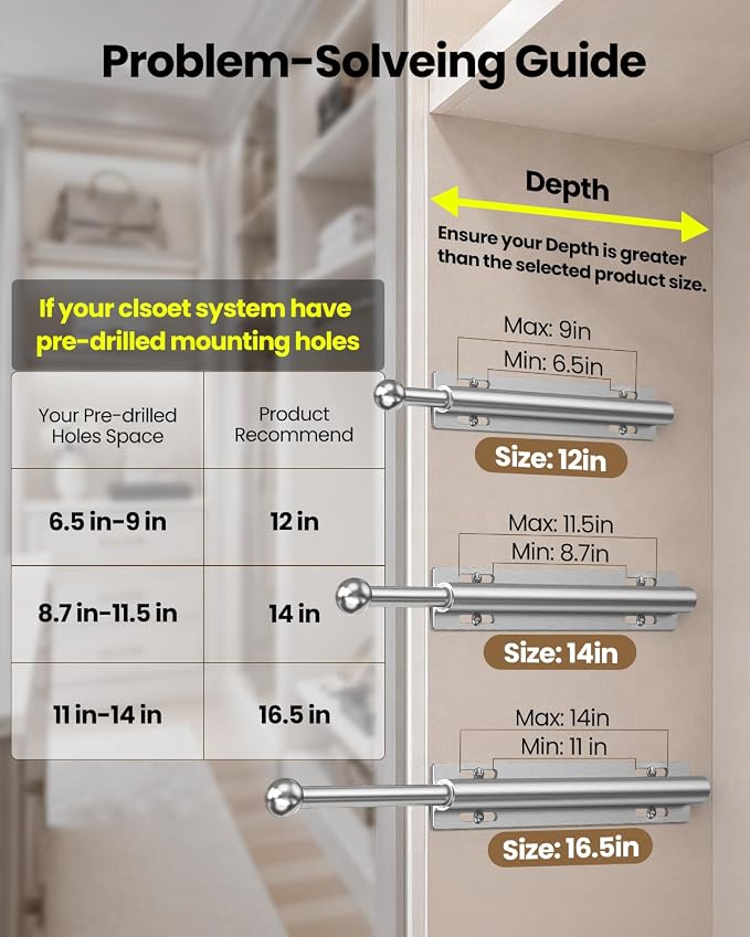 Supforce 14" Valet Rod for Closet Pull Out, Retractable Slide Out Valet Rod Closet Organization, Aluminum Valet Clothing Hanger Rods Perfect for Suits, Freshly Pressed Clothes, Polished Chrome