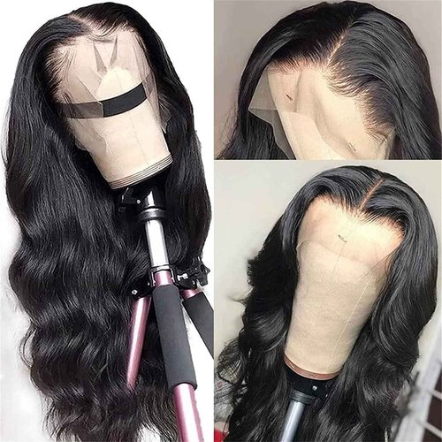 Body Wave Lace Front Wigs Human Hair 13x4 HD Transparent Lace Frontal Wigs Human Hair for Women Brazilian Virgin 200% Density Glueless Wigs Human Hair Pre Plucked with Baby Hair Natural Black 20 Inch