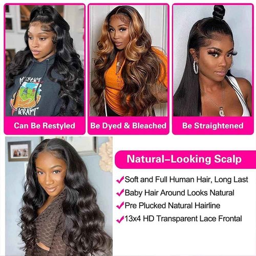 virginess 13x4 Body Wave Lace Front Wigs Human Hair Pre Plucked 180% Density HD Transparent Lace Frontal Wigs Human Hair for Women Glueless Wigs Human Hair With Baby Hair 24 Inch