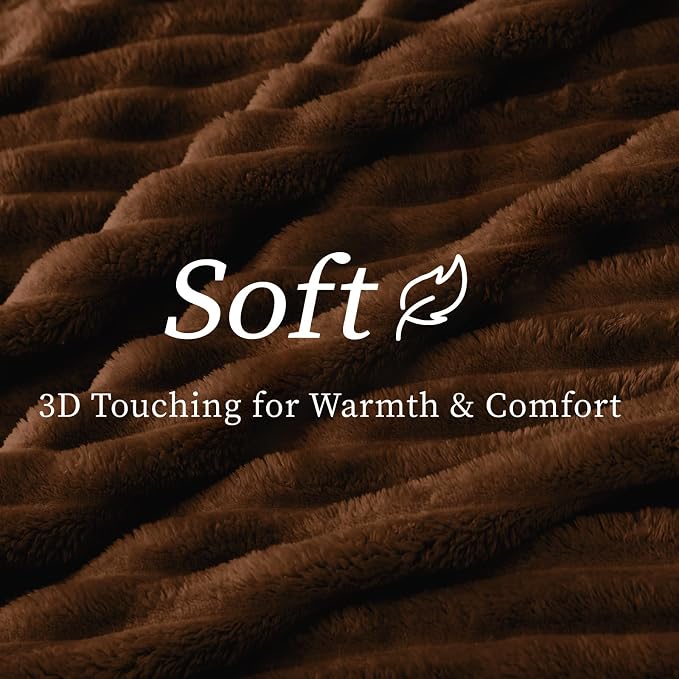 BEDELITE Fleece Throw Blanket for Couch - 300GSM Soft & Warm Fluffy Chotolate Brown Blanket, Decorative and Giftable Striped Blankets for Women, Men, 50"x60"