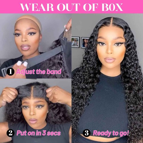 ALLRUN Wear and Go 4x4 Water Wave Closure Wig Human Hair 20 Inch Curly Wig for Black Women Glueless HD Lace Pre-Cut Pre-Plucked Bleached 180% Density