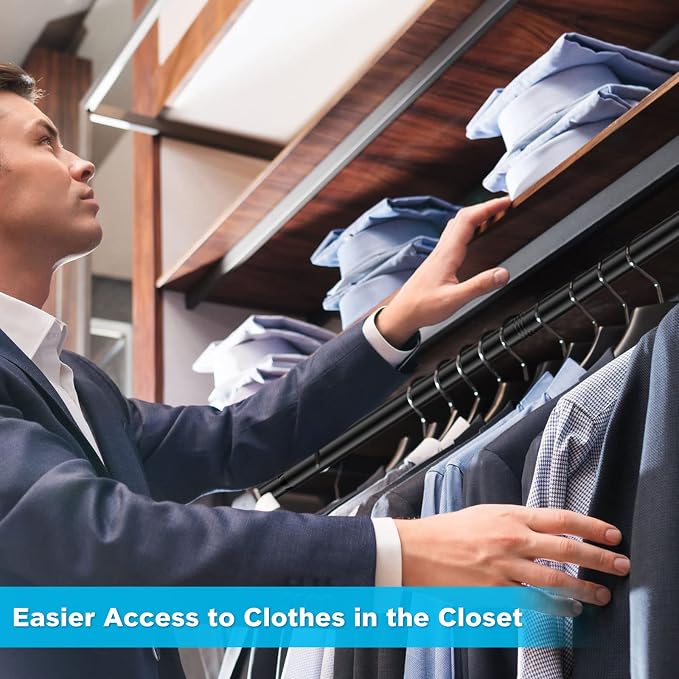 INFLATION 2 Pack Hanging Closet Rod 15-40 Inch Adjustable Width for Stylish Clothes Rack and Hangers, Versatile Black Tension Rod 35 Inch Height Perfect Clothing Organizer for Women, Men, Kids