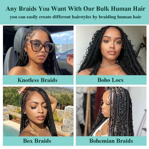 Human Braiding Hair for Boho Braids 24 Inch 110g Deep Wave Bulk Human Hair for Braiding No Weft 12A Curly Human Hair Extensions for Boho Braids 2 Bundle Wet and Wavy Human Hair