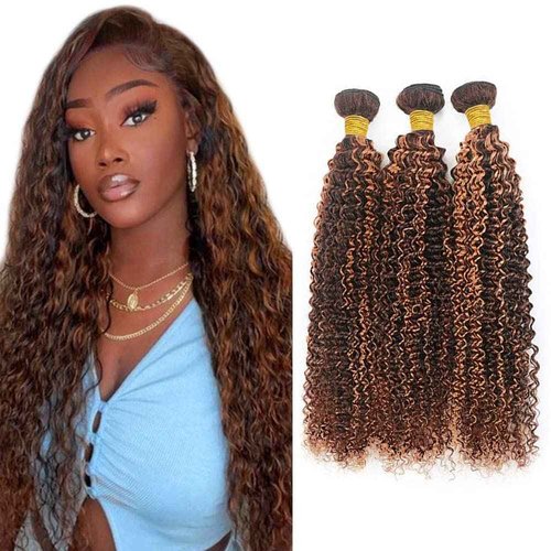 Habiliana Bundles Human Hair 26 28 30 Inch Jerry Curly Wave P4/30 Human Hair Bundles 11A Unprocessed Brazilian Virgin Quick Weave Hair Extensions for Black Women