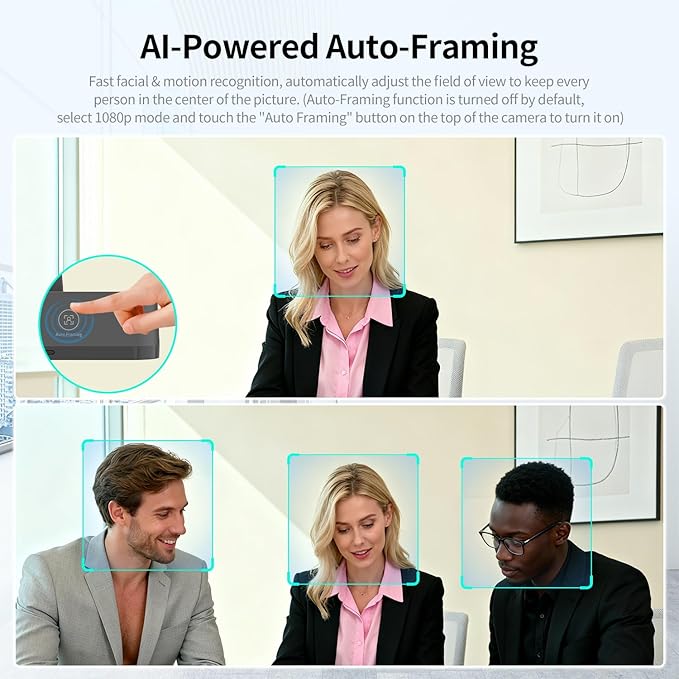TOALLIN 4K AI Webcam for PC, AI Auto-Framing, WDR/HDR, Pic-in-Pic, Built-in Dual Mics, 5X Adjustable Zoom, Image Mirroring, 92° FOV Webcam for Video Conferencing, Streaming, Video Calls