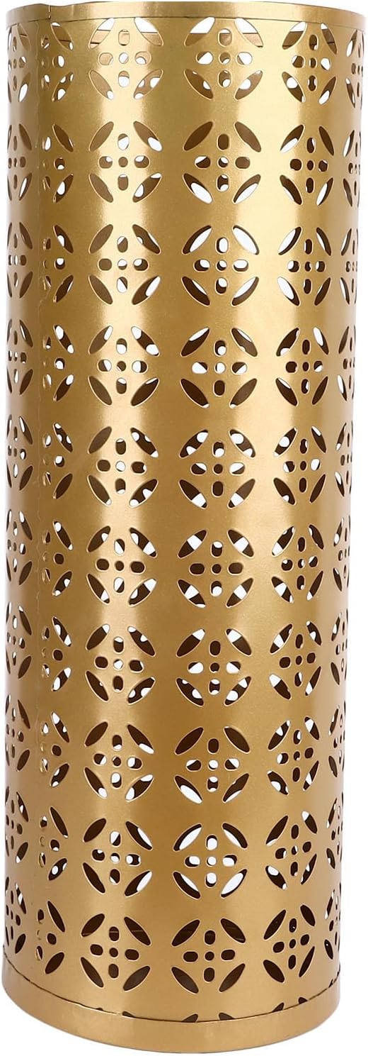 Zerodis Large Round Hollow Design Metal Umbrella Holder, Stylish Gold Finish Steel Umbrella Stand for Entryway, Home Office, and Outdoor Use (L)