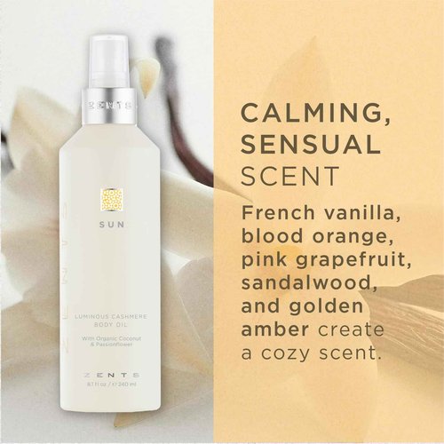 ZENTS Body Lotion and Cashmere Oil Set (Sun), Anti-Aging Probiotic Lotion, Soften and Moisturize Skin with Organic Coconut Oil, Moisturize and Nourish Dry Skin, Powerful Healing Duo