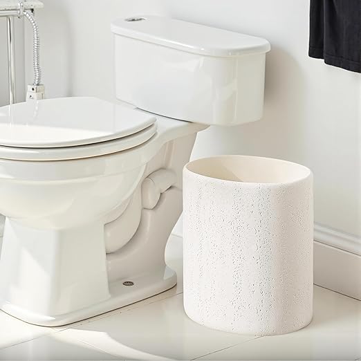 Trash Can, 1.6 Gallon Small Bathroom Trash Can, Simple Oval Stone Look Garbage Bin, Decorative Waste Basket for Kitchen Office, Home Decor, Bedroom, Living Room Ivory White