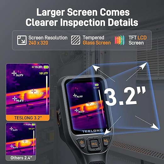 Teslong Thermal Camera with Visual Camera TTM260, Super Resolution 512 x 384, 25 HZ Infrared Imager, -4°F~1022°F Range Thermal Imager, 256 x 192 IR Resolution Thermal Camera, 3.2" LCD Screen