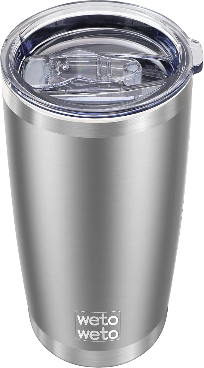 WETOWETO 20oz Tumbler, Stainless Steel Vacuum Insulated Water Coffee Tumbler Cup, Double Wall Powder Coated Spill-Proof Travel Mug Thermal Cup for Home Outdoor (Stainless, 1 Pack)
