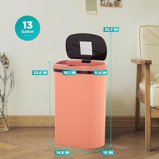 PayLessHere | 13 Gallon Plastic Trash Can | Pink | Automatic Touchless Lid with Motion Sensor | Kitchen Garbage Can with Waterproof Design | for Home, Office, Bathroom | Pack of 1