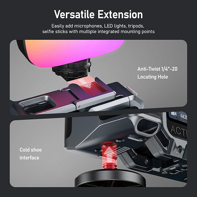 CYNOVA Aluminum Street Grip Kit for DJI Osmo Action 6 Accessories, Metal Protective Cage Frame with Photography Grip, Silicone-Coated Handle, Wrist Strap for DJI Osmo Action 6 Camera