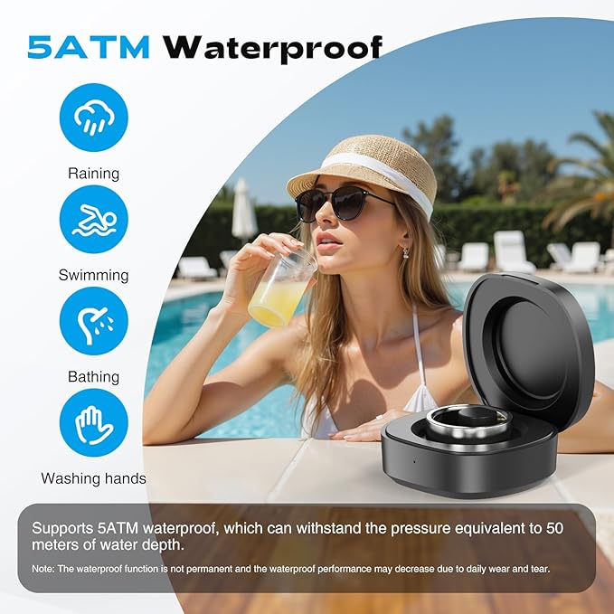 Smart Ring for Men Women - 5ATM Waterproof Health Fitness Tracker with Body Temperature Measurement, Heart Rate, Blood Oxygen, Sleep Monitoring, Step Counting for iOS and Android, No Subscription Fee