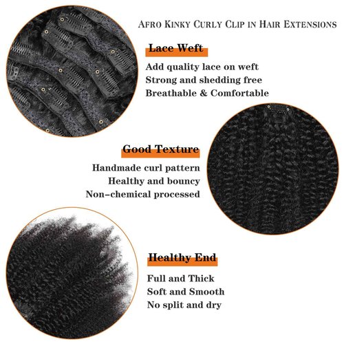 Yacurcur Afro Kinky Curly Clip in Hair Extensions Human Hair 4C Hair Clip in Extensions 8pcs 120g/set 10A Brazilian Virgin Natural Hair Clip Ins for Black Women Natural Black Color 24 Inch