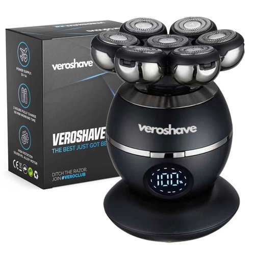 Veroshave 7-Blade Bald Head Shaver for Men - Cordless Hair Shaver for Men Bald, Rechargeable Head Trimmer for Men Bald Head, Mess-Free & Full-Shave Travel-Friendly Grooming Kit with Curved Blades