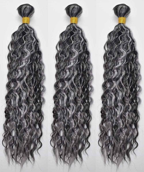 Habiliana Bundles Human Hair 22 24 26 Inch Deep Wave P4/GREY Human Hair Bundles 11A Unprocessed Brazilian Virgin Quick Weave Hair Extensions for Black Women