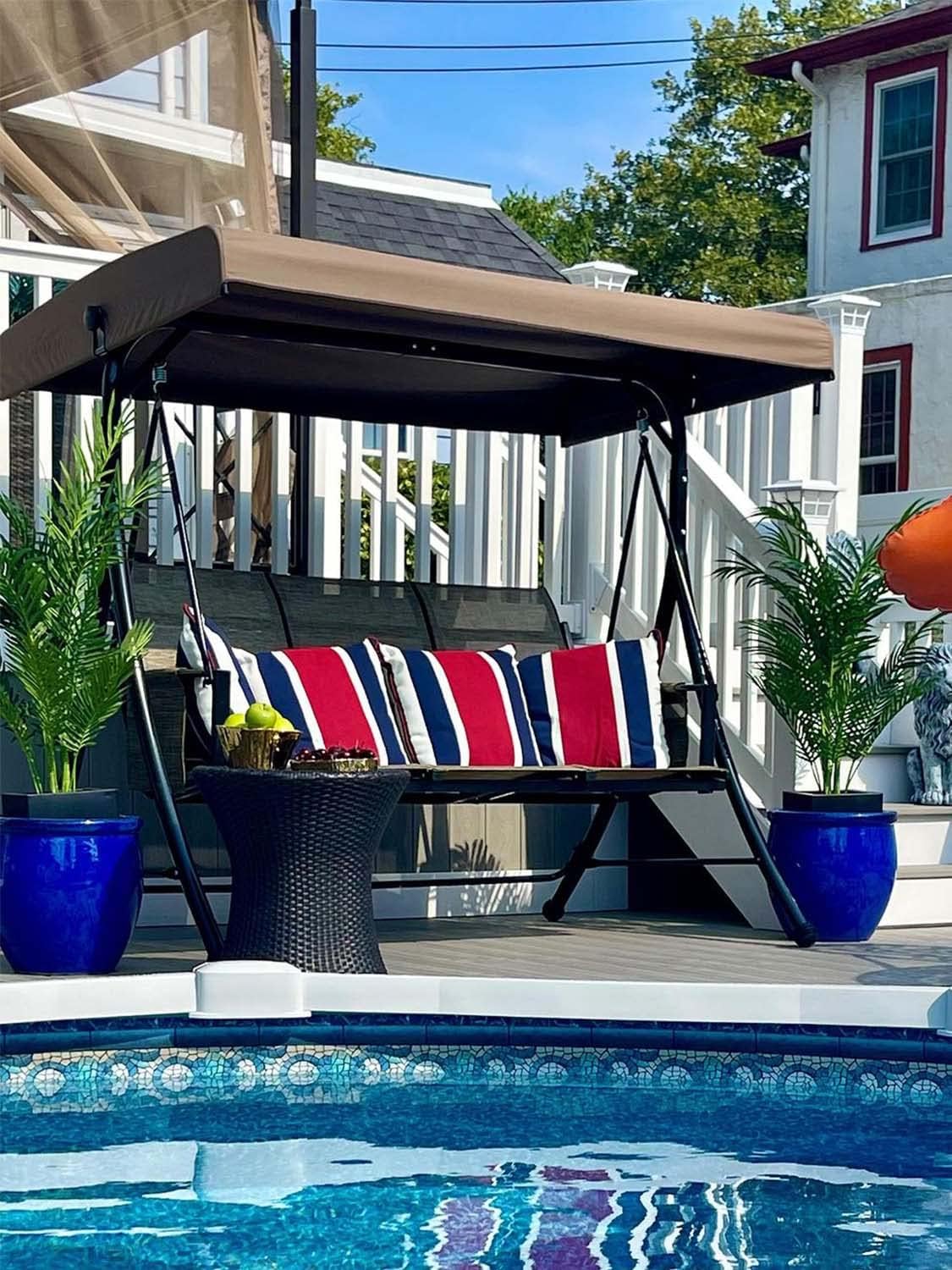 PURPLE LEAF 3-Seat Deluxe Outdoor Patio Porch Swing with Weather Resistant Steel Frame, Adjustable Tilt Canopy, Beige