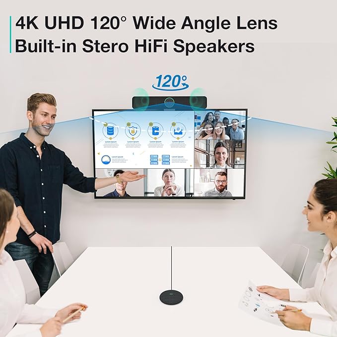 TB5 Video Conferencing System - Zoom Certificated, Ultra 4K Pro Audio and Video Conference Room Camera with 4 Microphone Arrays & Stereo Speakers, 120° Wide Angle Webcam for TV/Meeting Room