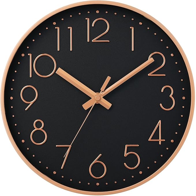 DAXSMY Wall Clock - 12 Inch Silent Non-Ticking Modern 3D Wall Clocks Battery Operated - Decorative Clock for Kitchen, Home Office, Bathroom, Bedroom, Living Room(Black)
