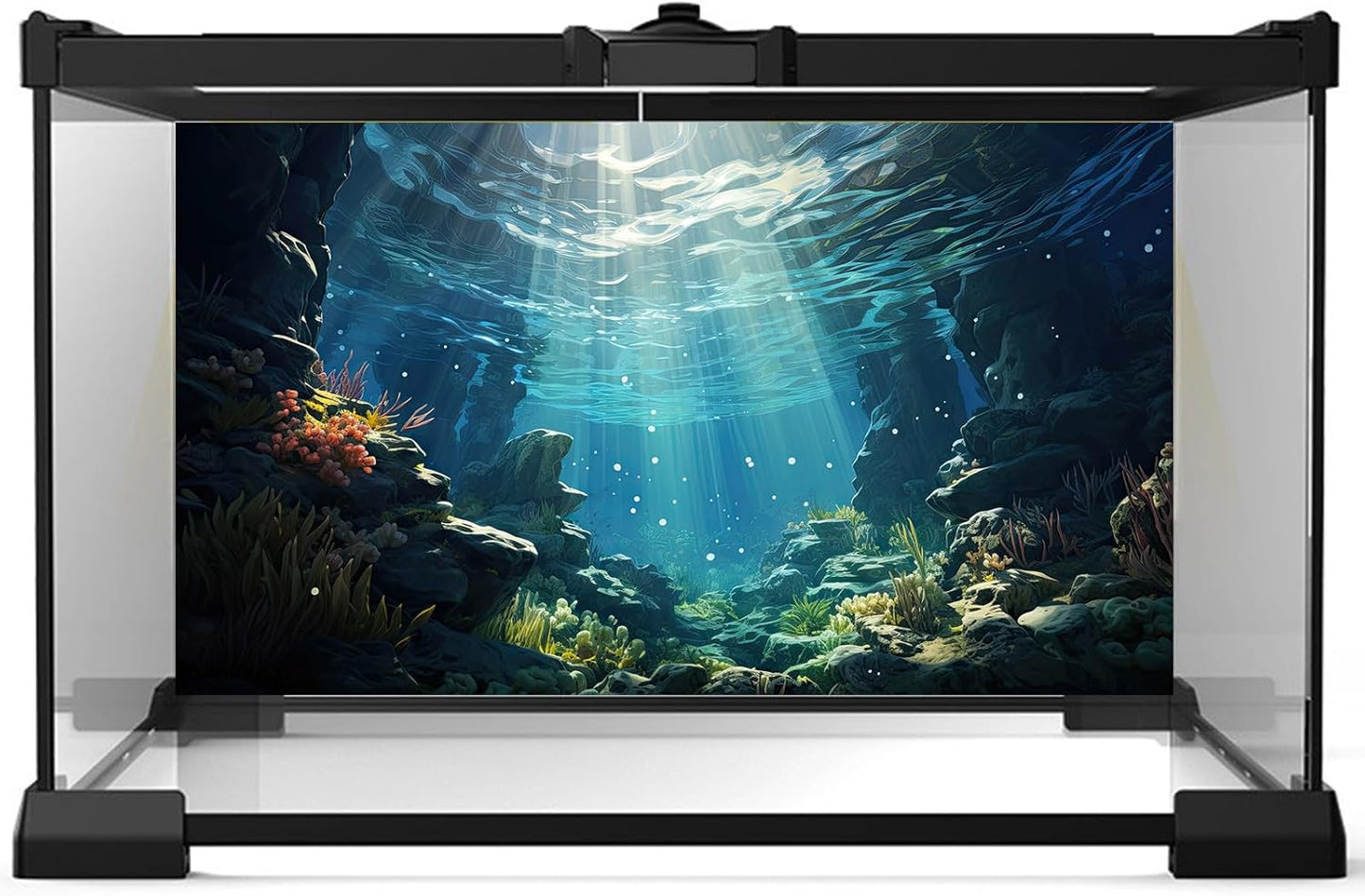 Underwater Aquarium Background Corals and Tropical Fish Terrarium Backdrop Rock Aquatic Plants Sunlight Rays Fish Tank Background Tank Aquarium Wallpaper Poster Decor 24x16in