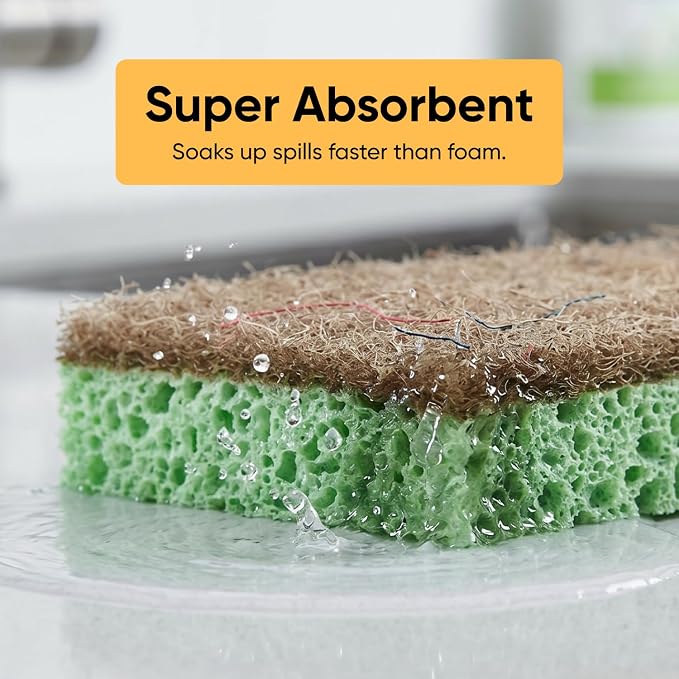 Superio Non-Scratch Cellulose Sponge Scrub Heavy Duty Kitchen Sponges Scrubbers with Scouring Pad (24)