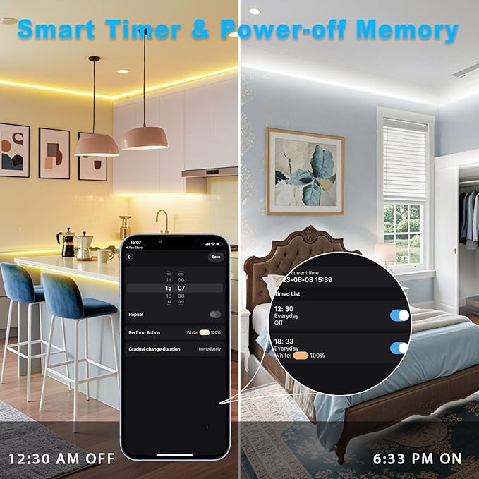 White LED Strip Lights 3000K-6500K 100ft Dimmable, Smart Strip Light Alexa Compatible, 24V WiFi Flexible Tape LED with APP & RF Remote, Cabinet Lighting Self-Adhesive for Room, Kitchen