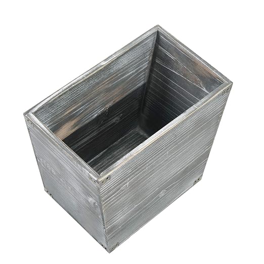 Grey Farmhouse Style Torched Wood Trash Can Waste Bin with Decorative Metal Brackets Trash Can for Bedroom,Living Room, Bathroom & Office (Gray)