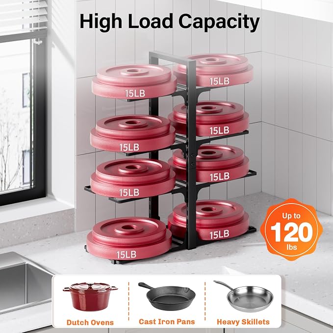 MUDEELA Pots and Pans Organizer under Cabinet 20.8" Height, Heavy Duty Adjustable Pot Pan Organizers inside Cabinet, 8-Tier Kitchen Cabinet Organizers and Storage for Big Stockpots, Heavy Cookware