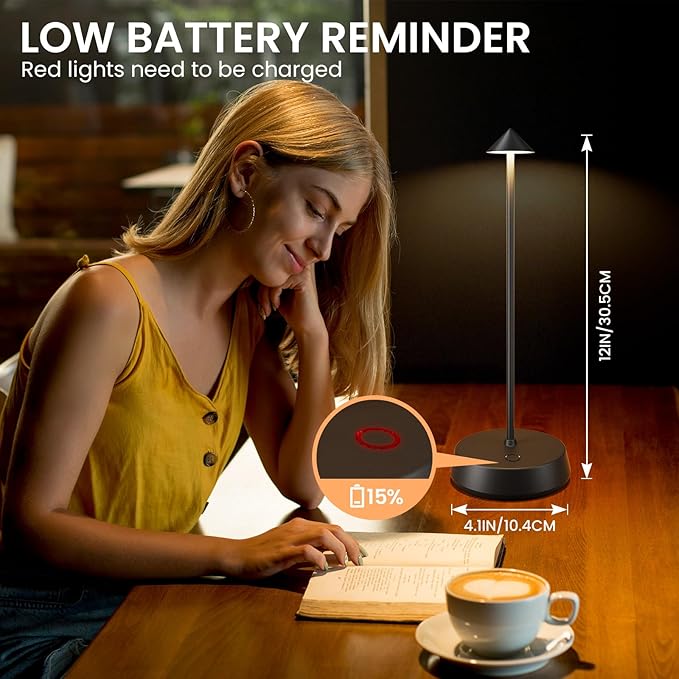Rechargeable Cordless Small Table Lamp,6000mAh Battery Operated,LED Touch Dimmable Modern TableTop,Portable Outdoor Wireless Bedside Night Light for Restaurant/Dining/Bedroom/Living Room/Coffee(Black)