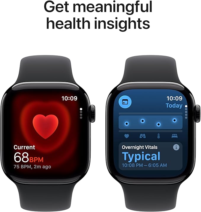 Apple Watch Series 11 [GPS + Cellular 42mm] Smartwatch with Jet Black Aluminum Case with Black Sport Band - S/M. Sleep Score, Fitness Tracker, Health Monitoring, Always-On Display, Water Resistant