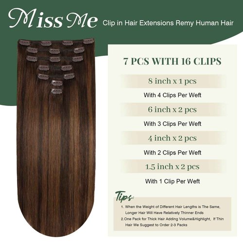 Clip In Hair Extensions Real Human Hair,Invisible Straight Seamless Hair Extensions Clip Ins For Women 16in 120g 7pcs Balayage Dark Brown Mixed Chestnut Brown