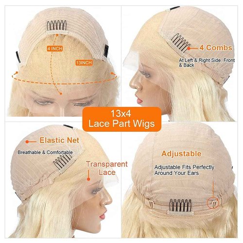 MMFZPHEIR 613 Lace Front Wig Human Hair 180 Density 13x4 Body Wave HD Transparent Lace Front Wigs Blonde Wig Glueless Wigs Pre Plucked Pre Cut With Natural Hairline 22 Inch