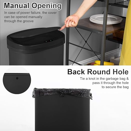 FDW Garbage Can 13 Gallon 50 Liter Kitchen Trash Can for Bathroom Bedroom Home Office Automatic Touch Free High-Capacity with Lid Waste Bin