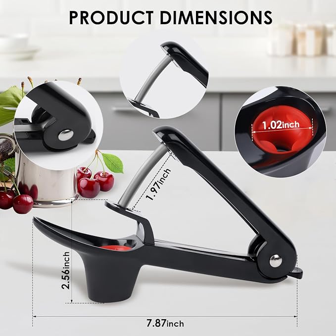 Cherry Pitter, 2 Pcs Cherry Pitter Tool, Stainless Steel Cherry Stoner, Cherry Core Remover with Hand-held Push Design, Multi-Use Household Kitchen Gadget for Cherry, Jujube, Olive,Black+Red