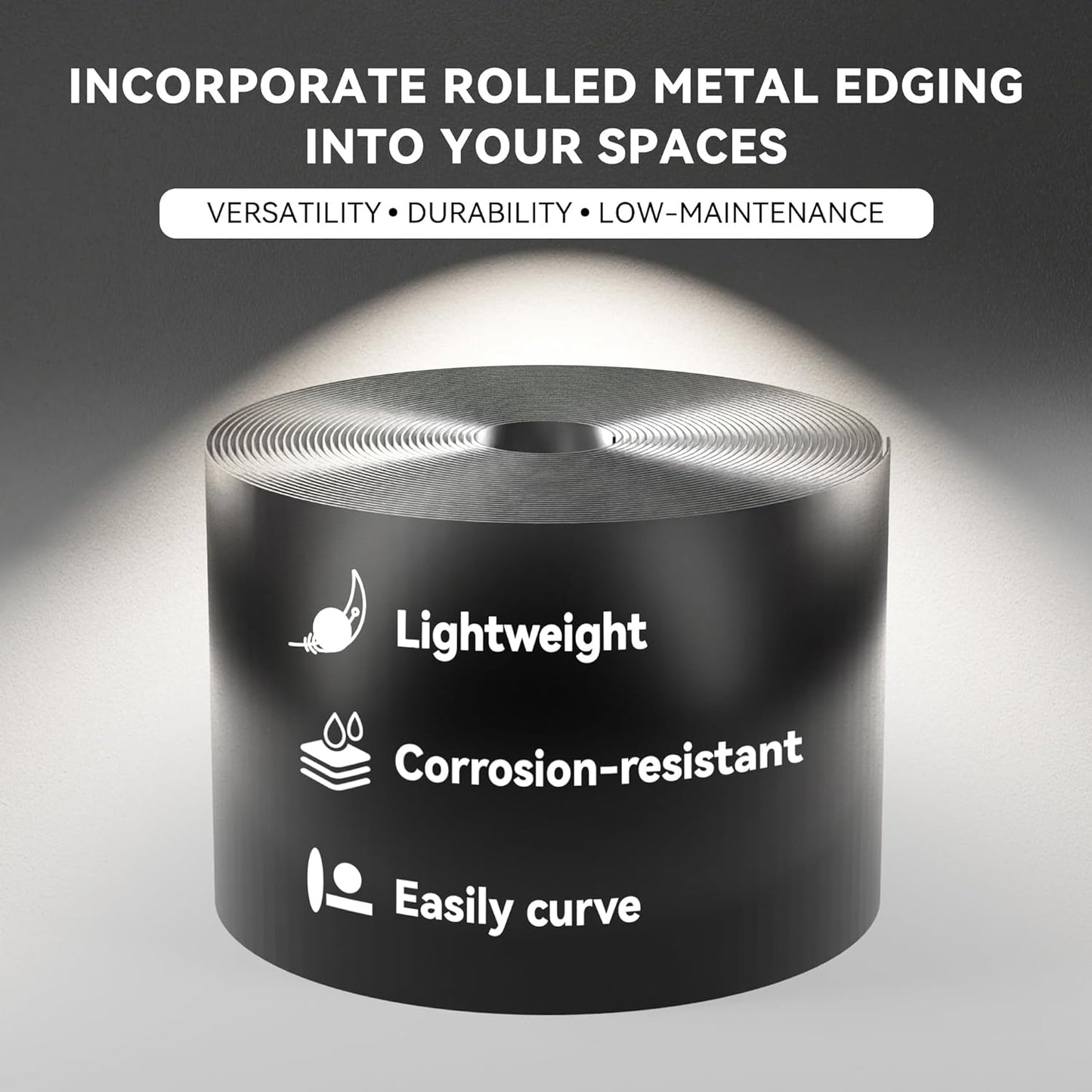Worth Galvanized Steel Landscape Edging 4.5" x50' Metal Garden Edging Roll Flexible Bender Border with 16Pcs Stakes for Lawn, Flower Bed Edges, Black