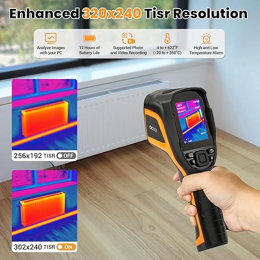 GODIAG Handheld Thermal Imaging Camera - 320x240 TISR & 256x192 IR Resolution, with PC Analysis, Video Recording, 12h Battery Life Thermal Imager with 32GB SD Card