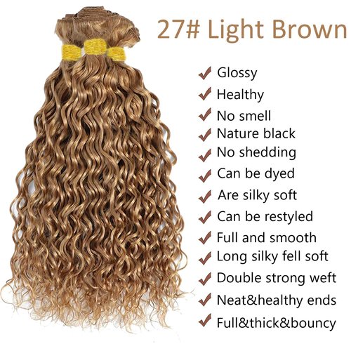 Habiliana Bundles Human Hair 18 20 22 Inch Water Wave Brown 27 Human Hair Bundles 11A Unprocessed Brazilian Virgin Quick Weave Hair Extensions for Black Women