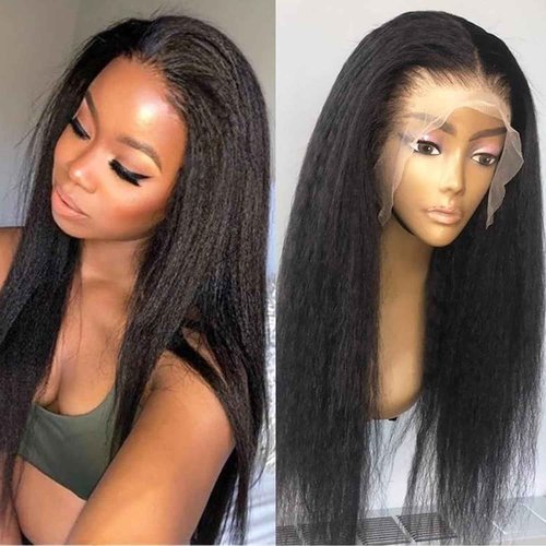 Alidiamond 16 Inch Kinky Straight Human Hair Wigs, 13x4, 180% Brazilian Remy Hair, Yaki Lace Front Wig for Women