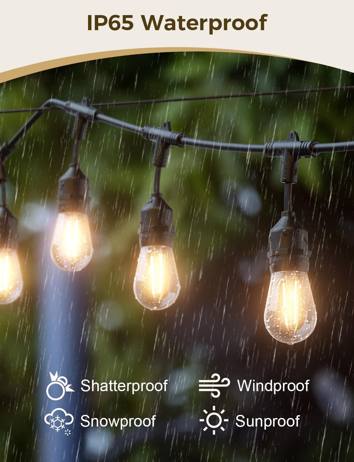 XMCOSY+ Smart Outdoor String Lights, 123Ft LED Patio Lights Waterproof IP65, App Control, Compatible with Alexa, Dimmable Edison Bulbs Outdoor Light for Yard Porch Bistro Outside