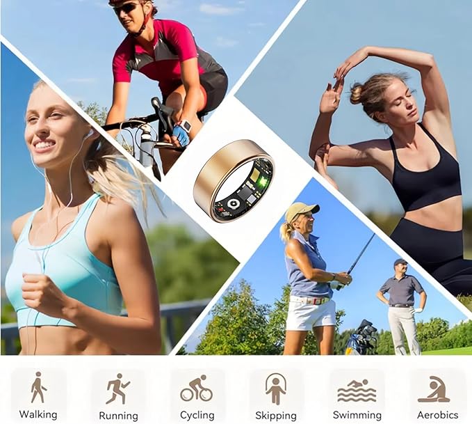 Smart Health Ring, Fitness Tracker with Heart Rate, Blood Oxygen, Blood Pressure, Sleep & Step Monitoring, Waterproof, Compatible with iOS & Android, No Subscription Required (Rose Gold, 12)