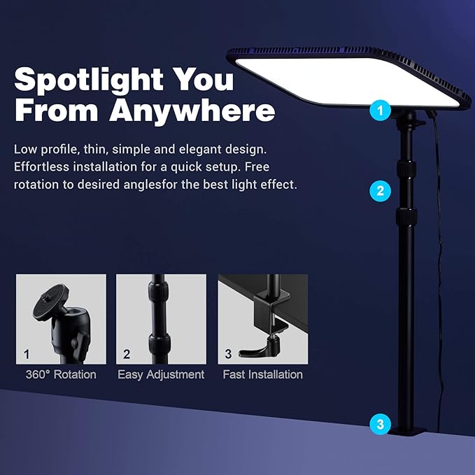 Godox ES45 Key Light,LED Video Light with Extendable Desk Stand,2.4G Wireless Control,0-100% Brightness & 2800-6500K Color Temperature,E-Sports LED Light Kit for Streaming,Zoom Calls, YouTube,Tiktok