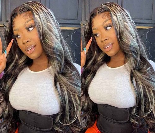 Giginger P1B/GREY Bundles Human Hair 26 28 30 inch Body Wave Human Hair Bundles Highlight Grey Brazilian Unprocessed Virgin Quick Weave Hair for Black Women