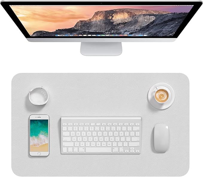 Hsurbtra Desk Pad, 23.6" x 13.8" PU Leather Desk Mat, M Extended Mouse Pad, Waterproof Desktop Blotter Protector, Non-Slip Ultra Thin Small Laptop Keyboard Writing Mat for Office Home, Gray