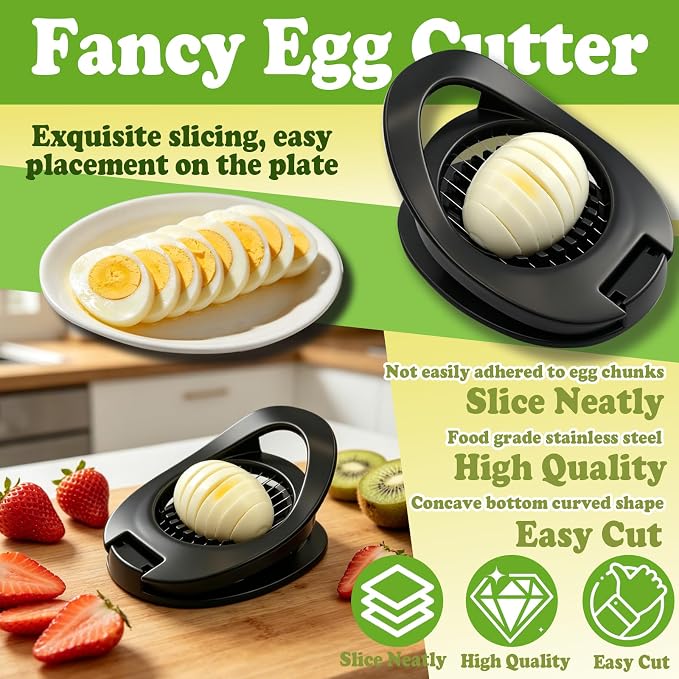 FANTEXY Egg Slicer for Hard Boiled Eggs - Multipurpose Egg Cutter with Stainless Steel Wires, Boiled Eggs Slicer for Strawberries, Bananas, Kiwi Fruit, Soft Cheese, Easy to Clean and Store