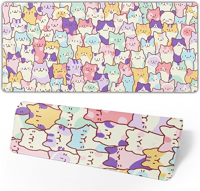 Cute Cat Mouse Pad XXL Large 35.4"x15.8" Extended Gaming Mousepad Kawaii Cat Mouse Mat for Women Desk Mat with Stitched Edges XXL Non-Slip Base Computer Keyboard Pad for Home Office Work Gamer